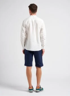 Faguo CHIAVARI - White Cotton And Linen Canvas Shirt With Mandarin Collar -Deals Mode Modee Store 4082089