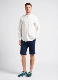 Faguo CHIAVARI - White Cotton And Linen Canvas Shirt With Mandarin Collar -Deals Mode Modee Store 4082090