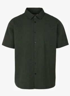Thinking Mu Green Textured Cotton Shirt With Classic Collar