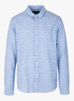 LE TEMPS DES CERISES ARPE - Blue Printed Linen And Cotton Shirt