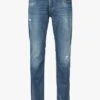 LE TEMPS DES CERISES Blue Straight-leg Faded Stretch Cotton Jeans