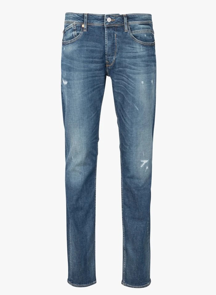 LE TEMPS DES CERISES Blue Straight-leg Faded Stretch Cotton Jeans 1 LE TEMPS DES CERISES Blue Straight-leg Faded Stretch Cotton Jeans