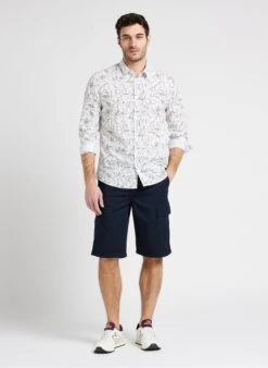 Ikks White Slim-fit Printed Cotton Shirt With Classic Collar -Deals Mode Modee Store 4132080