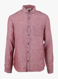 DANUBE - Red Straight 100 Linen Striped Shirt