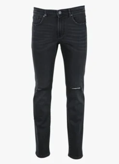 Ikks Grey Slim-fit Cotton Distressed Jeans