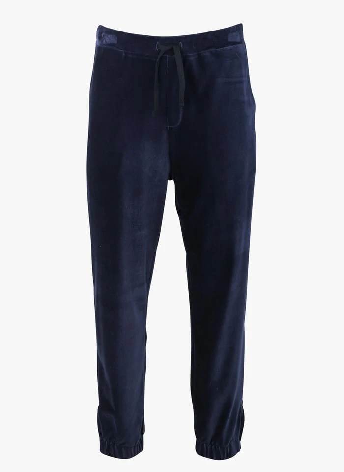 HILARY - Blue Cotton-blend Velvet Track Pants 1 HILARY - Blue Cotton-blend Velvet Track Pants
