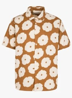 Thinking Mu POPPY TOM - Brown Loose-fit Floral Print Cotton Shirt