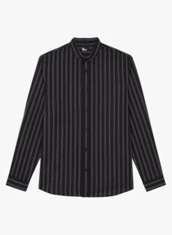 THE KOOPLES Black Striped Cotton Shirt With Stand-up Collar