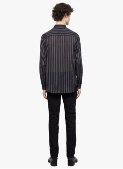THE KOOPLES Black Striped Cotton Shirt With Stand-up Collar -Deals Mode Modee Store 4174093