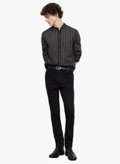THE KOOPLES Black Striped Cotton Shirt With Stand-up Collar -Deals Mode Modee Store 4174094