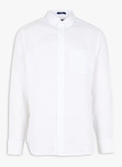 Gant White Regular-fit Linen Shirt With Button-down Collar