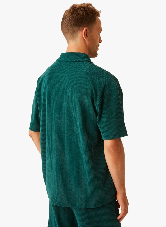 HUGUES - Blue Cotton-blend Polo Shirt With Zip-up Neck 4 HUGUES - Blue Cotton-blend Polo Shirt With Zip-up Neck - Image 4