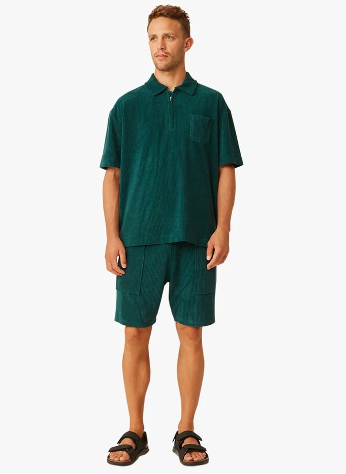 HUGUES - Blue Cotton-blend Polo Shirt With Zip-up Neck 3 HUGUES - Blue Cotton-blend Polo Shirt With Zip-up Neck - Image 3