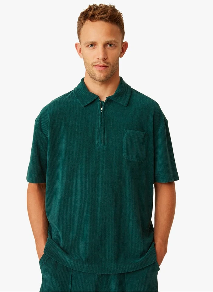 HUGUES - Blue Cotton-blend Polo Shirt With Zip-up Neck 2 HUGUES - Blue Cotton-blend Polo Shirt With Zip-up Neck - Image 2