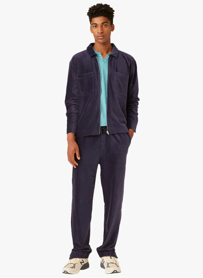 HILARY - Blue Cotton-blend Velvet Track Pants 3 HILARY - Blue Cotton-blend Velvet Track Pants - Image 3