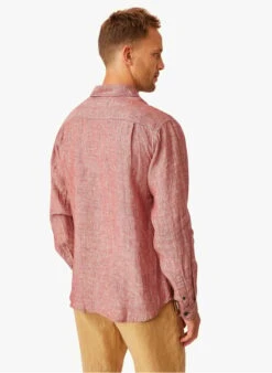 DANUBE - Red Straight 100 Linen Striped Shirt -Deals Mode Modee Store 4175586