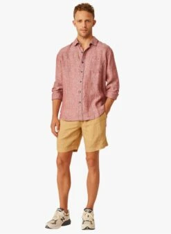 DANUBE - Red Straight 100 Linen Striped Shirt -Deals Mode Modee Store 4175587