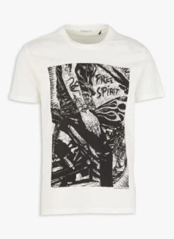 Ikks White Regular-fit Round-neck Cotton T-shirt With Screen Print