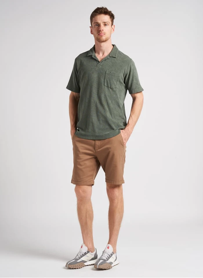 Hartford Khaki Terrycloth Polo Shirt With Open Collar 4 Hartford Khaki Terrycloth Polo Shirt With Open Collar - Image 4