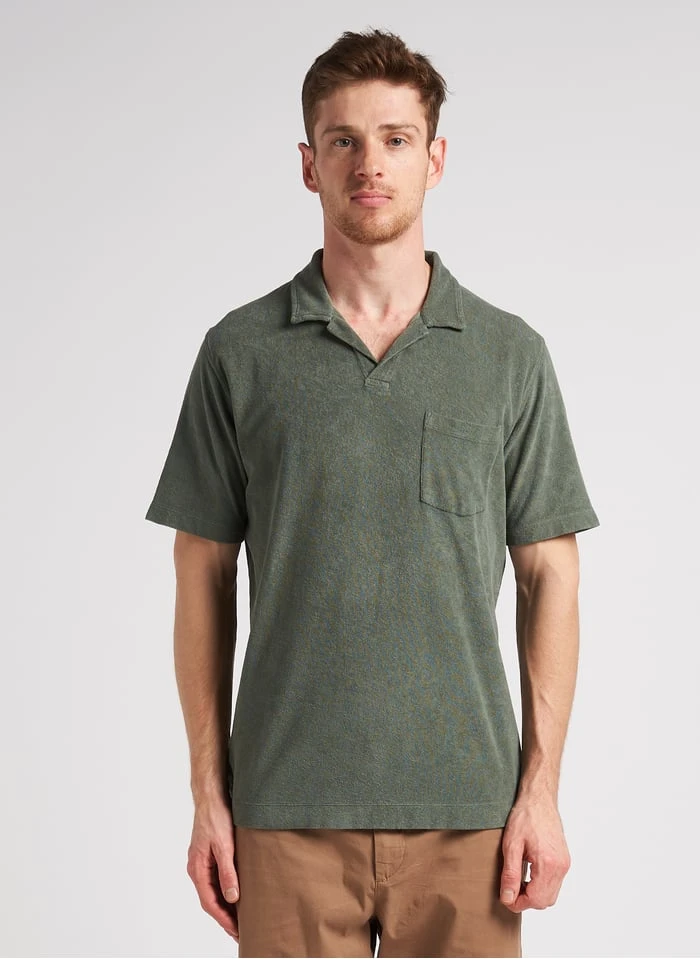 Hartford Khaki Terrycloth Polo Shirt With Open Collar 2 Hartford Khaki Terrycloth Polo Shirt With Open Collar - Image 2