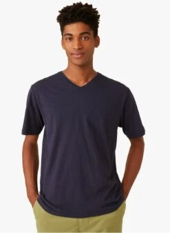 HAMILTON - Blue V-neck Regular-fit Cotton T-shirt -Deals Mode Modee Store 4213047