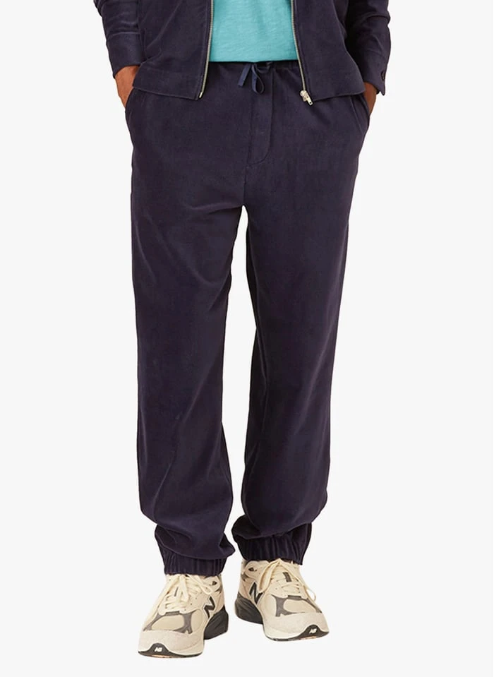 HILARY - Blue Cotton-blend Velvet Track Pants 2 HILARY - Blue Cotton-blend Velvet Track Pants - Image 2