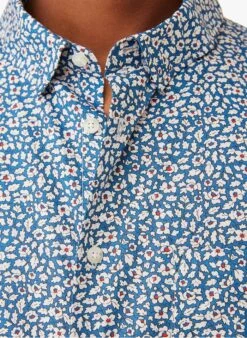 DOV - Blue Printed Cotton Shirt With Classic Collar -Deals Mode Modee Store 4213075