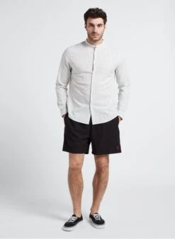 Ikks White Regular-fit Striped Cotton-blend Shirt With Mandarin Collar -Deals Mode Modee Store 4216617