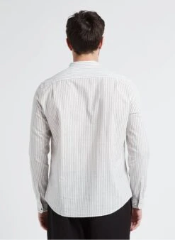 Ikks White Regular-fit Striped Cotton-blend Shirt With Mandarin Collar -Deals Mode Modee Store 4216618