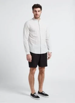 Ikks White Regular-fit Striped Cotton-blend Shirt With Mandarin Collar -Deals Mode Modee Store 4216621