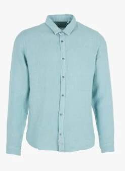 Ikks Blue Slim-fit Linen Shirt With Classic Collar